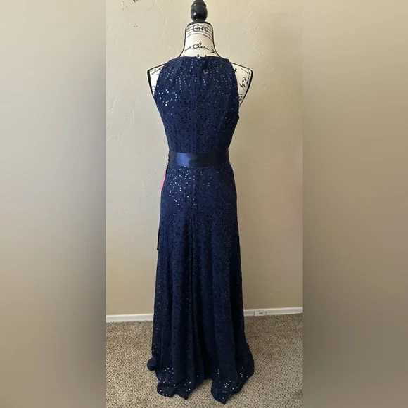 Tahari NWT ASL Halter Sequined Evening Gown Dress Size 2